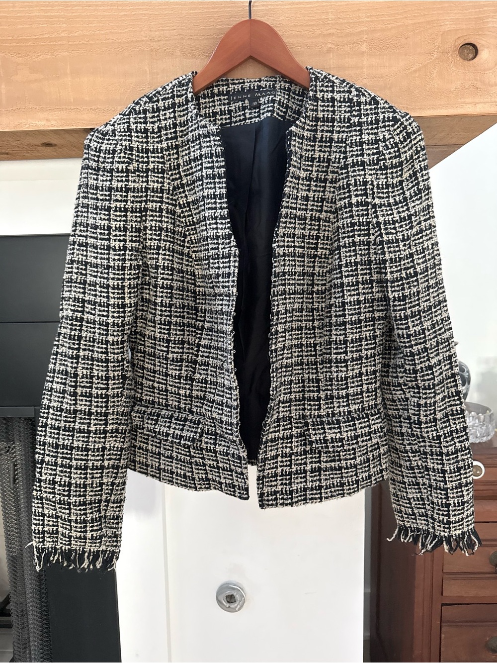 Jenne Maag Collarless Tweed Fringe Jacket Blazer – Size L / 10 Made in USA